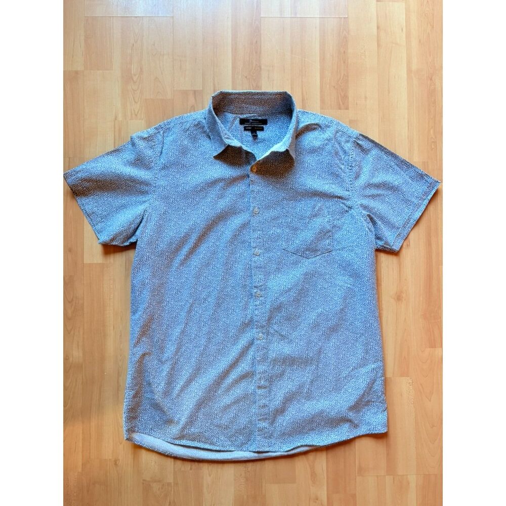 Marc Anthony Boys Luxury Slim Fit Blue Patterned Short Sleeve Button Up Shirt